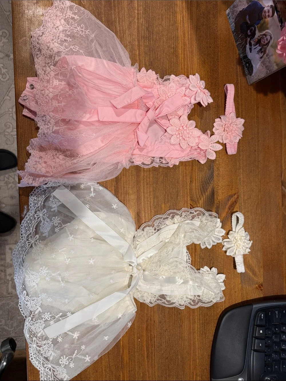 Girls Floral Lace Party Dress - Pink & Cream